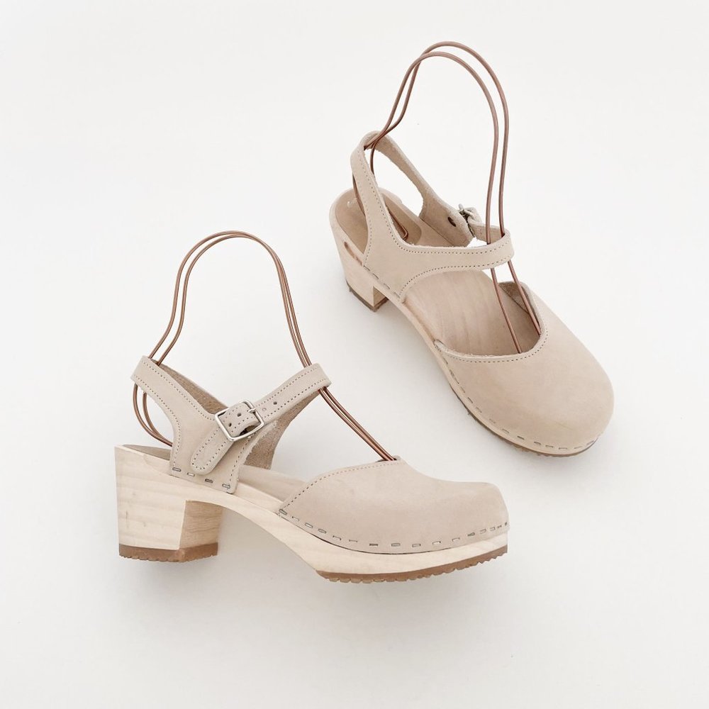 Sandgrens Victoria Mary Jane Clog Sand EU 39 US 8 Beige Tan Leather Heel Sandals